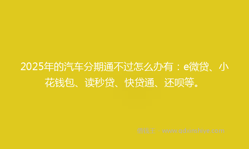 2025年的汽车分期通不过怎么办有：e微贷、小花钱包、读秒贷、快贷通、还呗等。