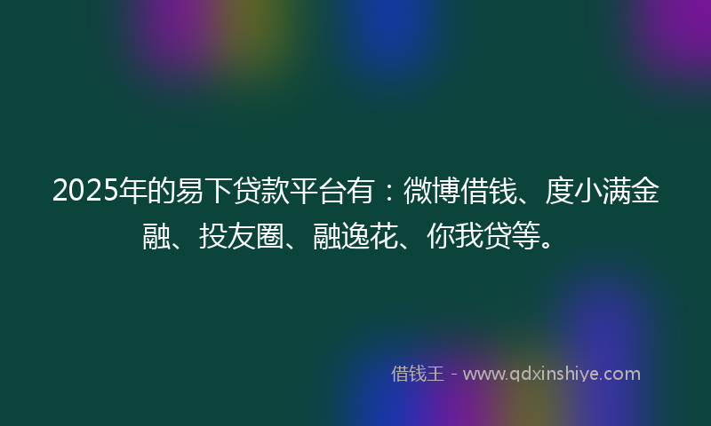 2025年的易下贷款平台有：微博借钱、度小满金融、投友圈、融逸花、你我贷等。