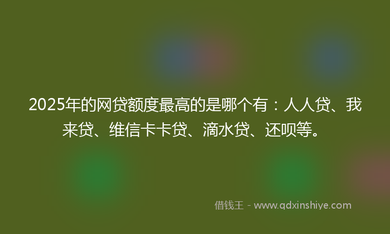 2025年的网贷额度最高的是哪个有：人人贷、我来贷、维信卡卡贷、滴水贷、还呗等。