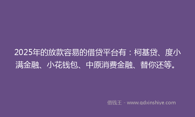 2025年的放款容易的借贷平台有：柯基贷、度小满金融、小花钱包、中原消费金融、替你还等。