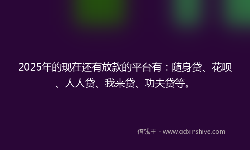 2025年的现在还有放款的平台有：随身贷、花呗、人人贷、我来贷、功夫贷等。