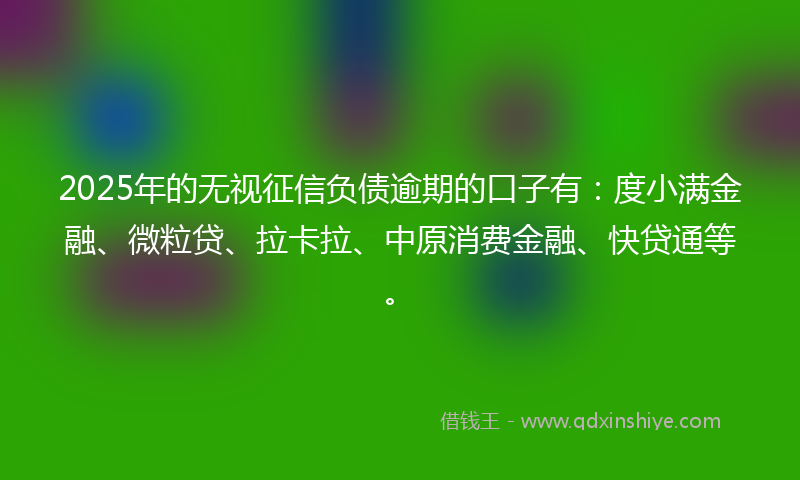 2025年的无视征信负债逾期的口子有：度小满金融、微粒贷、拉卡拉、中原消费金融、快贷通等。