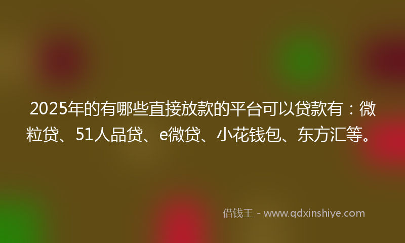 2025年的有哪些直接放款的平台可以贷款有：微粒贷、51人品贷、e微贷、小花钱包、东方汇等。
