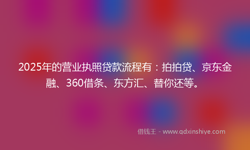 2025年的营业执照贷款流程有：拍拍贷、京东金融、360借条、东方汇、替你还等。
