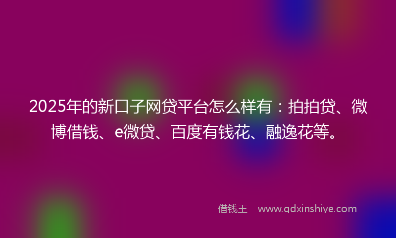 2025年的新口子网贷平台怎么样有：拍拍贷、微博借钱、e微贷、百度有钱花、融逸花等。