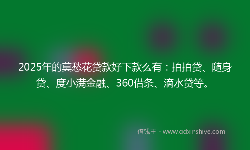 2025年的莫愁花贷款好下款么有：拍拍贷、随身贷、度小满金融、360借条、滴水贷等。
