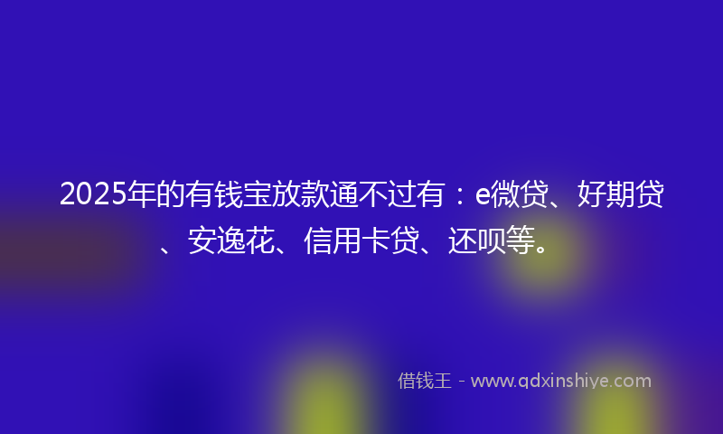 2025年的有钱宝放款通不过有：e微贷、好期贷、安逸花、信用卡贷、还呗等。