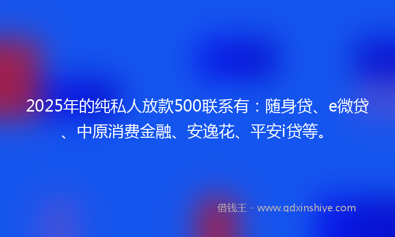 2025年的纯私人放款500联系有：随身贷、e微贷、中原消费金融、安逸花、平安i贷等。