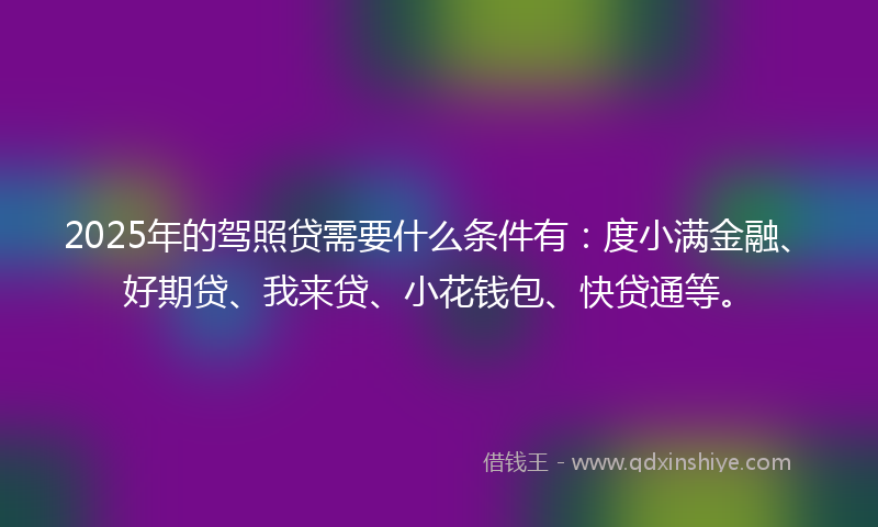 2025年的驾照贷需要什么条件有：度小满金融、好期贷、我来贷、小花钱包、快贷通等。
