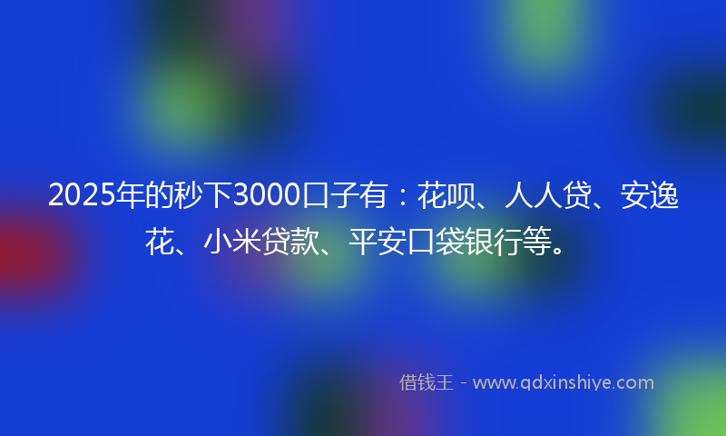 2025年的秒下3000口子有：花呗、人人贷、安逸花、小米贷款、平安口袋银行等。