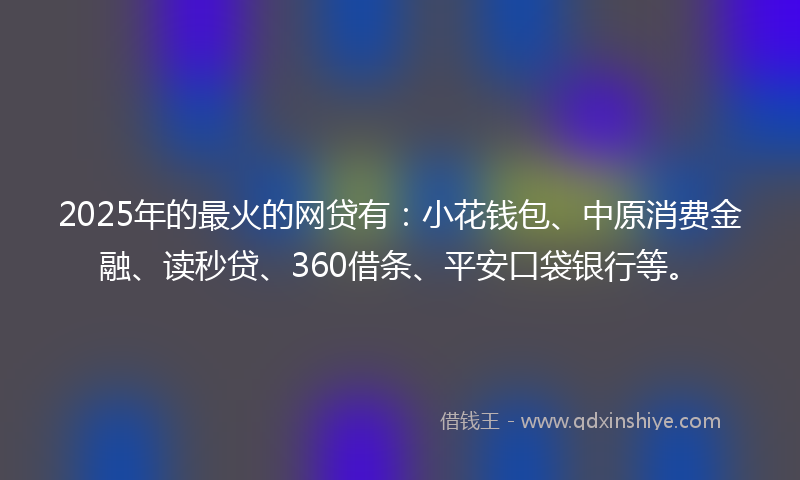 2025年的最火的网贷有：小花钱包、中原消费金融、读秒贷、360借条、平安口袋银行等。