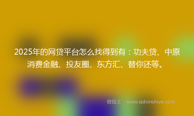 2025年的网贷平台怎么找得到有：功夫贷、中原消费金融、投友圈、东方汇、替你还等。