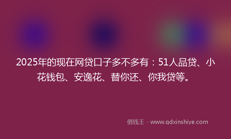 2025年的现在网贷口子多不多有：51人品贷、小花钱包、安逸花、替你还、你我贷等。