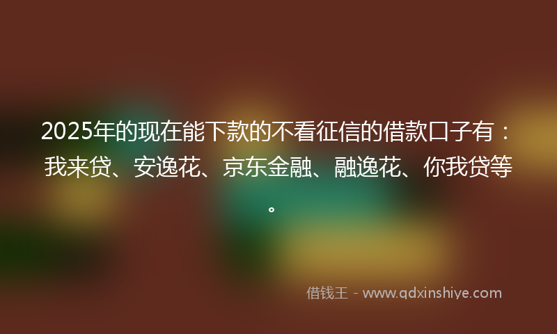 2025年的现在能下款的不看征信的借款口子有：我来贷、安逸花、京东金融、融逸花、你我贷等。