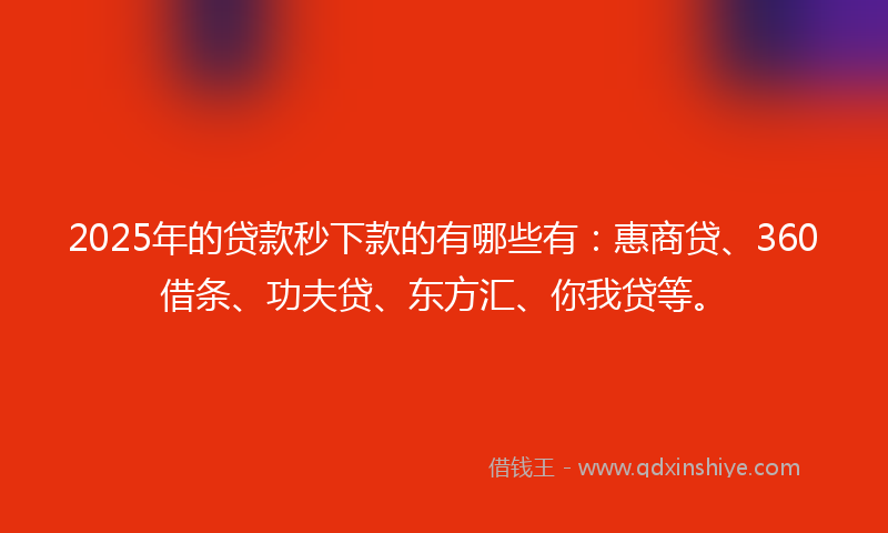 2025年的贷款秒下款的有哪些有：惠商贷、360借条、功夫贷、东方汇、你我贷等。