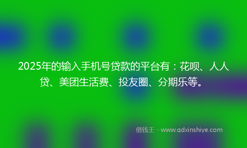 2025年的输入手机号贷款的平台有：花呗、人人贷、美团生活费、投友圈、分期乐等。