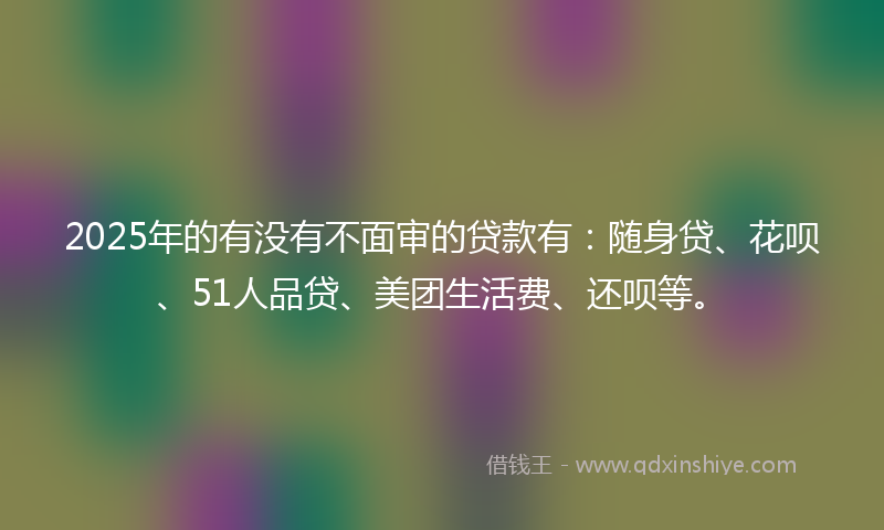 2025年的有没有不面审的贷款有：随身贷、花呗、51人品贷、美团生活费、还呗等。