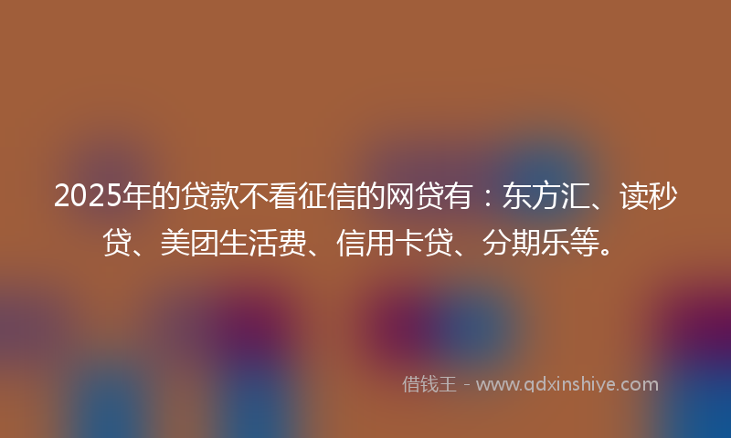 2025年的贷款不看征信的网贷有：东方汇、读秒贷、美团生活费、信用卡贷、分期乐等。