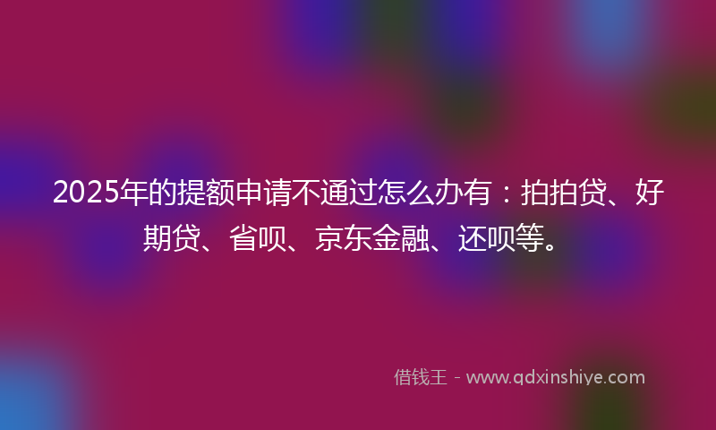 2025年的提额申请不通过怎么办有：拍拍贷、好期贷、省呗、京东金融、还呗等。