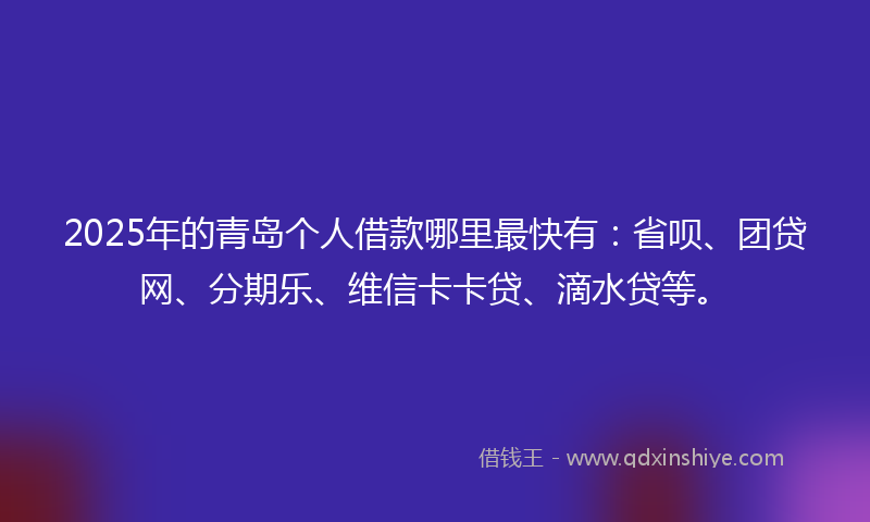 2025年的青岛个人借款哪里最快有：省呗、团贷网、分期乐、维信卡卡贷、滴水贷等。