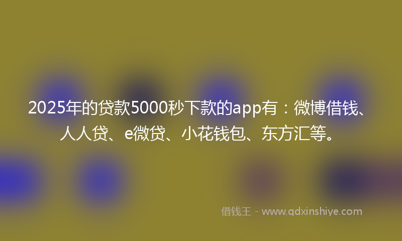 2025年的贷款5000秒下款的app有：微博借钱、人人贷、e微贷、小花钱包、东方汇等。