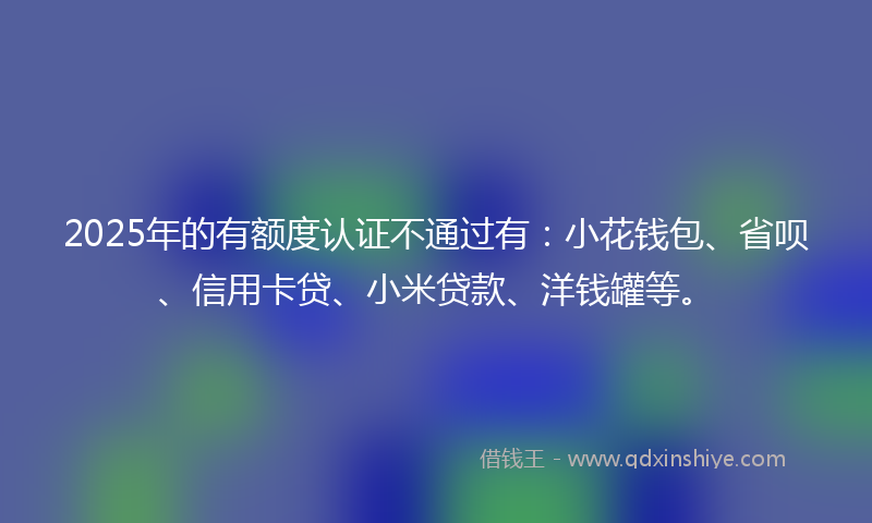 2025年的有额度认证不通过有：小花钱包、省呗、信用卡贷、小米贷款、洋钱罐等。