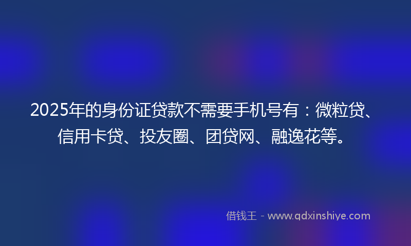 2025年的身份证贷款不需要手机号有：微粒贷、信用卡贷、投友圈、团贷网、融逸花等。