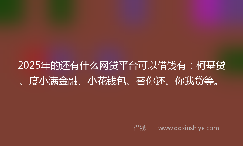 2025年的还有什么网贷平台可以借钱有：柯基贷、度小满金融、小花钱包、替你还、你我贷等。