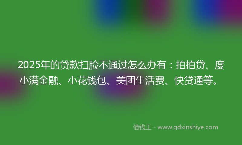 2025年的贷款扫脸不通过怎么办有：拍拍贷、度小满金融、小花钱包、美团生活费、快贷通等。