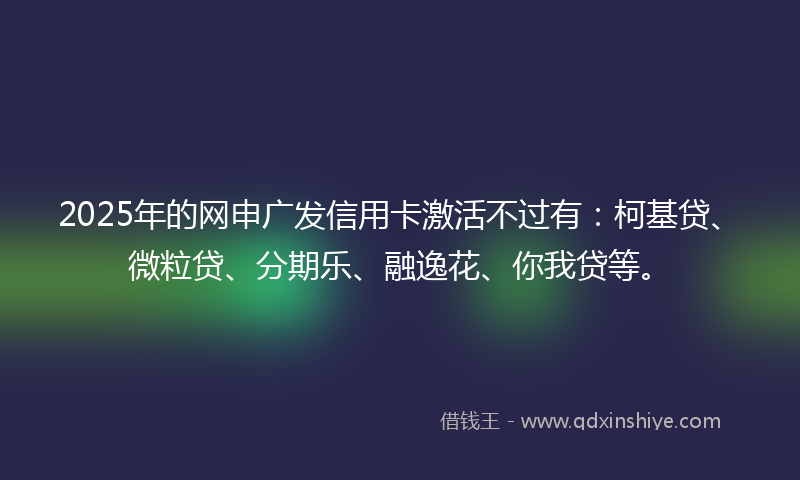 2025年的网申广发信用卡激活不过有：柯基贷、微粒贷、分期乐、融逸花、你我贷等。
