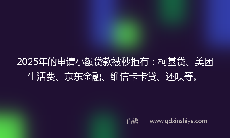 2025年的申请小额贷款被秒拒有：柯基贷、美团生活费、京东金融、维信卡卡贷、还呗等。