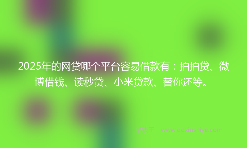 2025年的网贷哪个平台容易借款有：拍拍贷、微博借钱、读秒贷、小米贷款、替你还等。