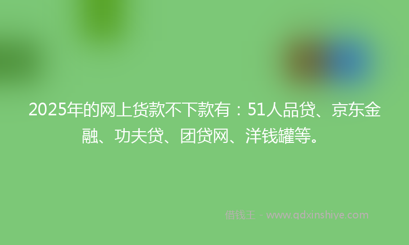 2025年的网上货款不下款有：51人品贷、京东金融、功夫贷、团贷网、洋钱罐等。
