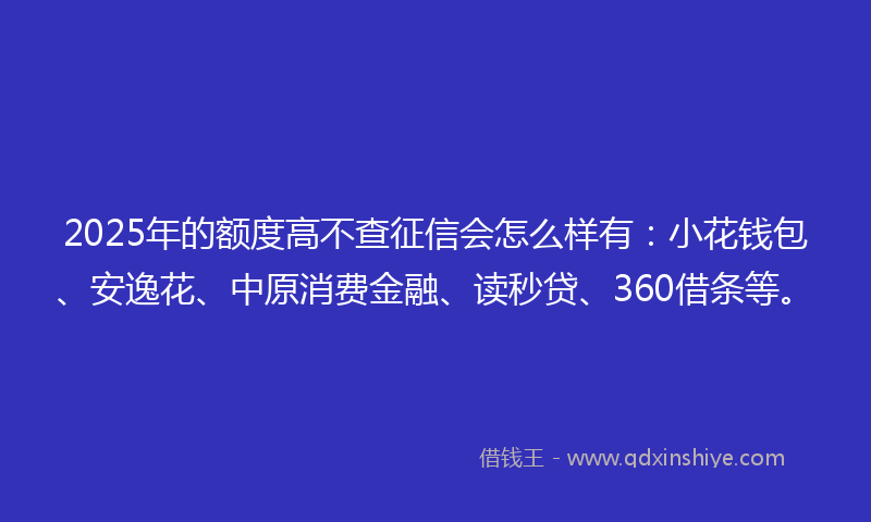 2025年的额度高不查征信会怎么样有：小花钱包、安逸花、中原消费金融、读秒贷、360借条等。