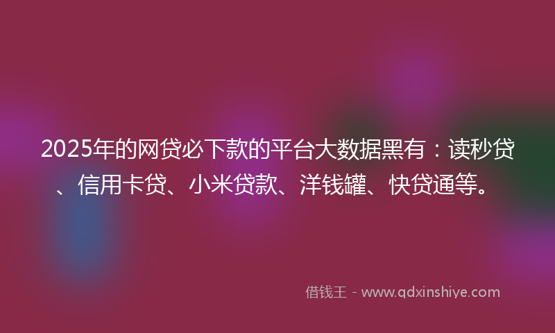 2025年的网贷必下款的平台大数据黑有：读秒贷、信用卡贷、小米贷款、洋钱罐、快贷通等。