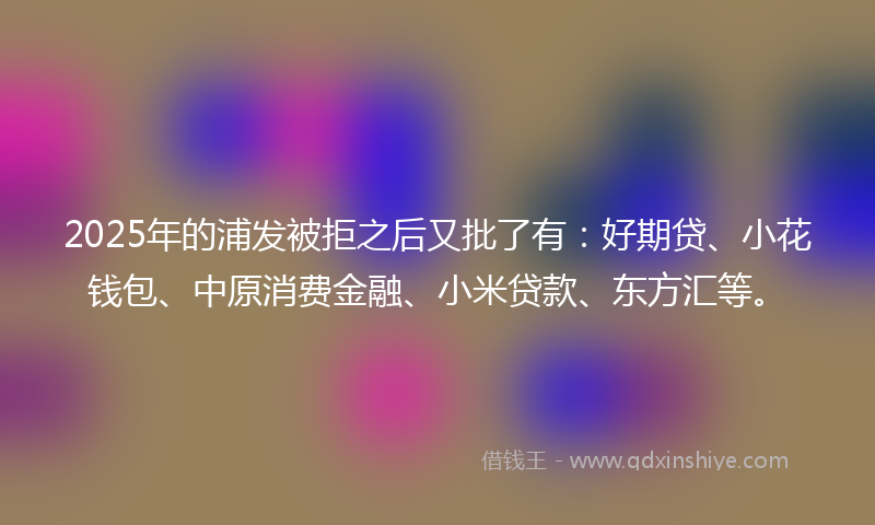 2025年的浦发被拒之后又批了有：好期贷、小花钱包、中原消费金融、小米贷款、东方汇等。