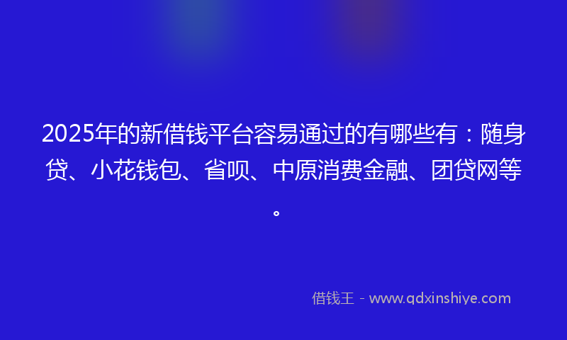 2025年的新借钱平台容易通过的有哪些有：随身贷、小花钱包、省呗、中原消费金融、团贷网等。