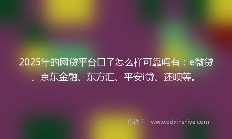 2025年的网贷平台口子怎么样可靠吗有：e微贷、京东金融、东方汇、平安i贷、还呗等。