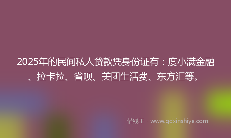 2025年的民间私人贷款凭身份证有：度小满金融、拉卡拉、省呗、美团生活费、东方汇等。