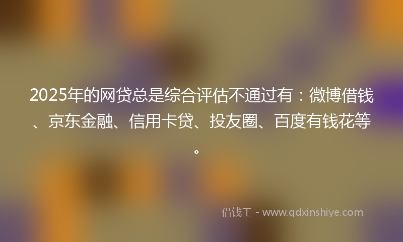 2025年的网贷总是综合评估不通过有：微博借钱、京东金融、信用卡贷、投友圈、百度有钱花等。