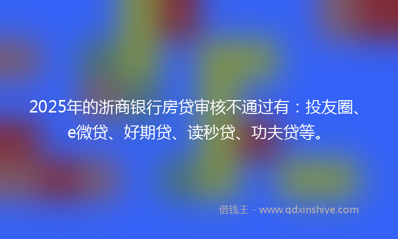 2025年的浙商银行房贷审核不通过有：投友圈、e微贷、好期贷、读秒贷、功夫贷等。