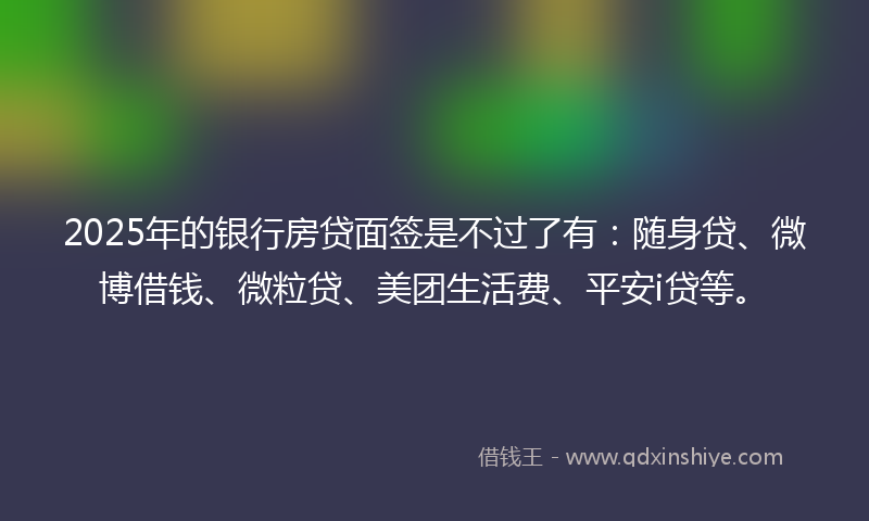 2025年的银行房贷面签是不过了有：随身贷、微博借钱、微粒贷、美团生活费、平安i贷等。