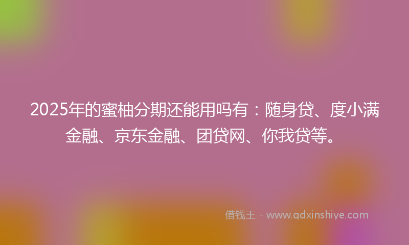 2025年的蜜柚分期还能用吗有：随身贷、度小满金融、京东金融、团贷网、你我贷等。
