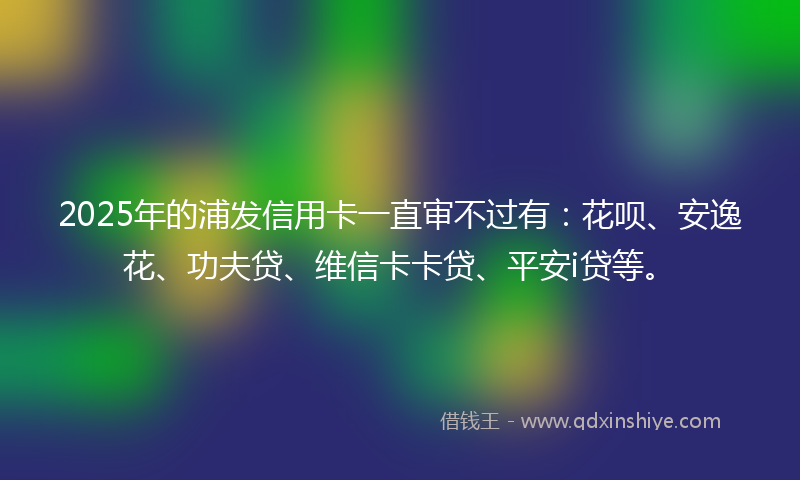 2025年的浦发信用卡一直审不过有：花呗、安逸花、功夫贷、维信卡卡贷、平安i贷等。
