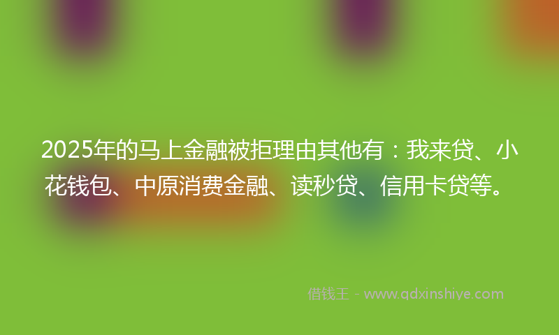 2025年的马上金融被拒理由其他有：我来贷、小花钱包、中原消费金融、读秒贷、信用卡贷等。