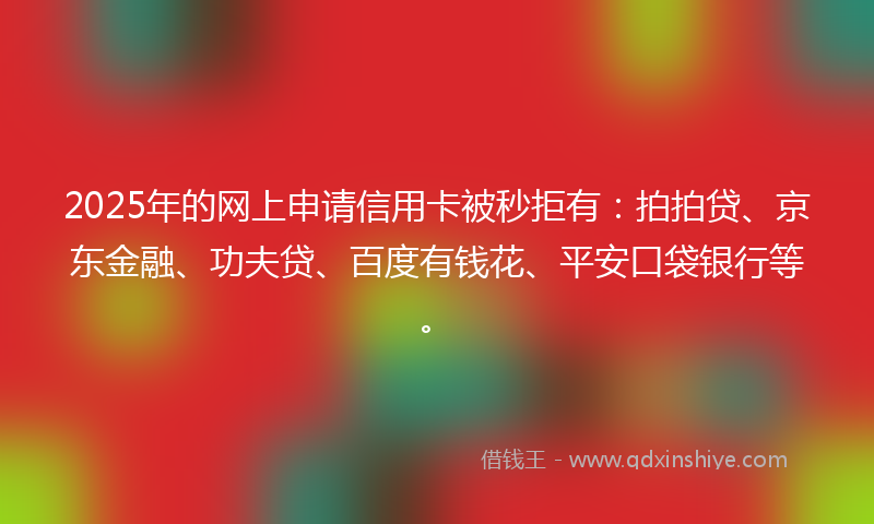 2025年的网上申请信用卡被秒拒有：拍拍贷、京东金融、功夫贷、百度有钱花、平安口袋银行等。