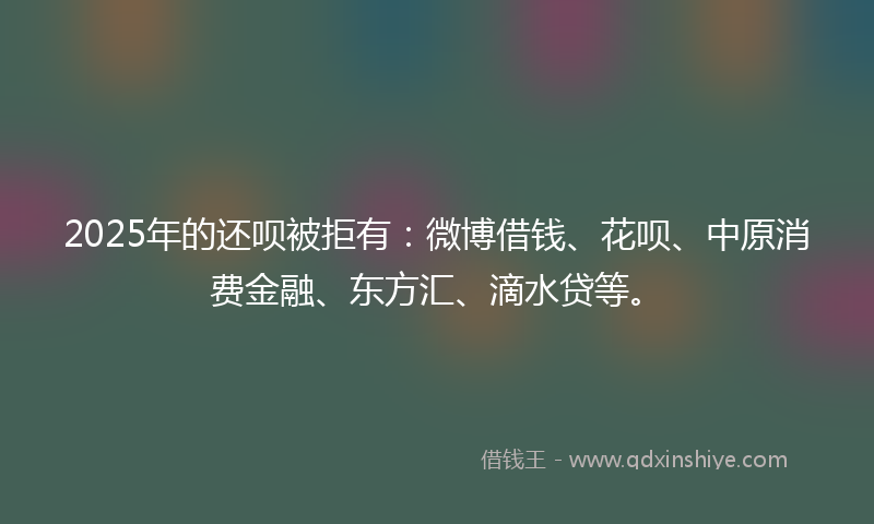 2025年的还呗被拒有：微博借钱、花呗、中原消费金融、东方汇、滴水贷等。