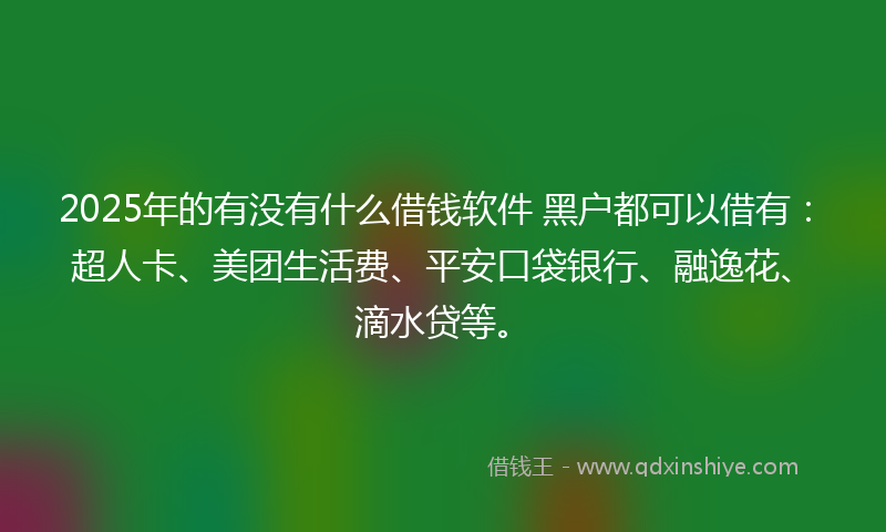 2025年的有没有什么借钱软件 黑户都可以借有：超人卡、美团生活费、平安口袋银行、融逸花、滴水贷等。