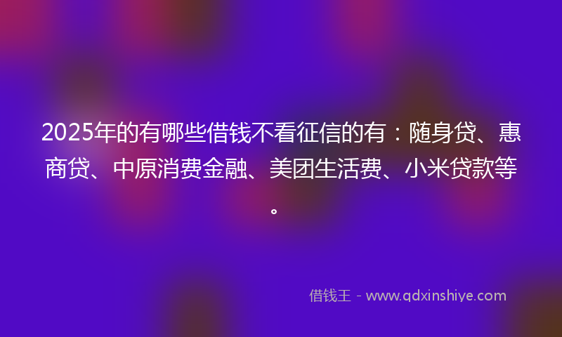 2025年的有哪些借钱不看征信的有：随身贷、惠商贷、中原消费金融、美团生活费、小米贷款等。