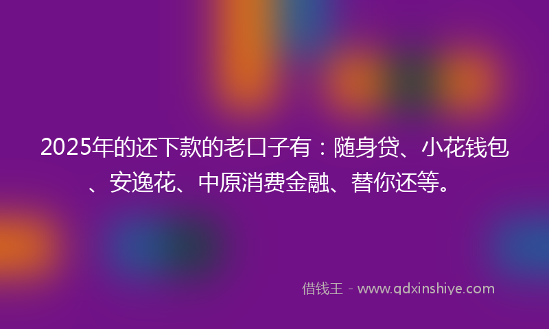 2025年的还下款的老口子有：随身贷、小花钱包、安逸花、中原消费金融、替你还等。